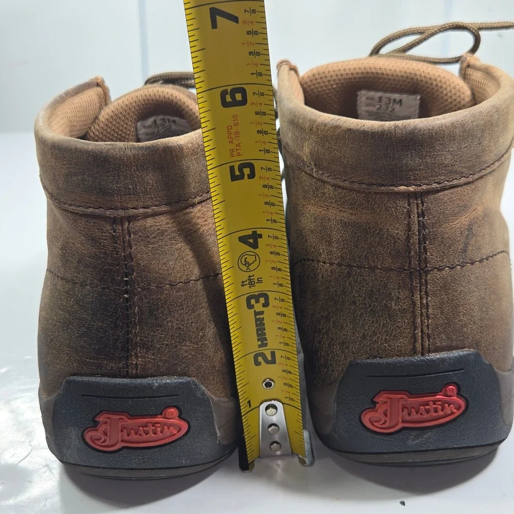 Justin Mens 232 Distressed Brown Leather Moc Toe Chukka Work Boots Size 13M